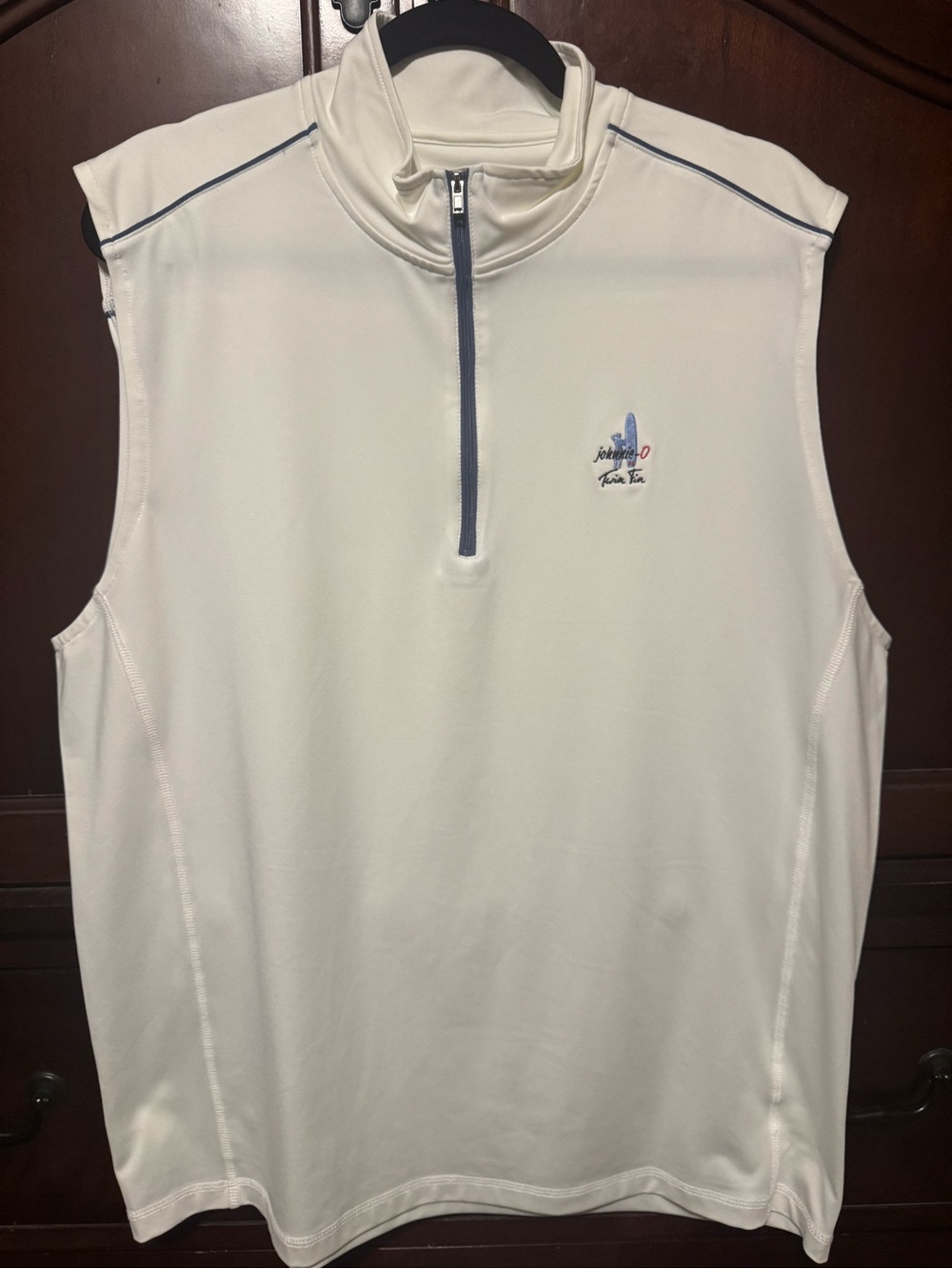 Johnnie-O Men's Sleeveless Zip-Front Performance Vest- White with Navy Trim